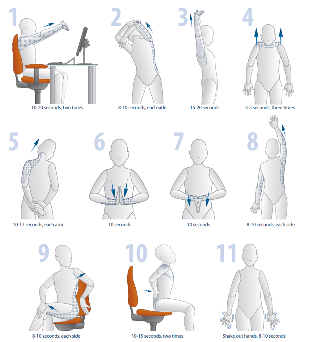illustrations of stretches you can do in the office