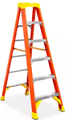 An orange A-frame step ladder