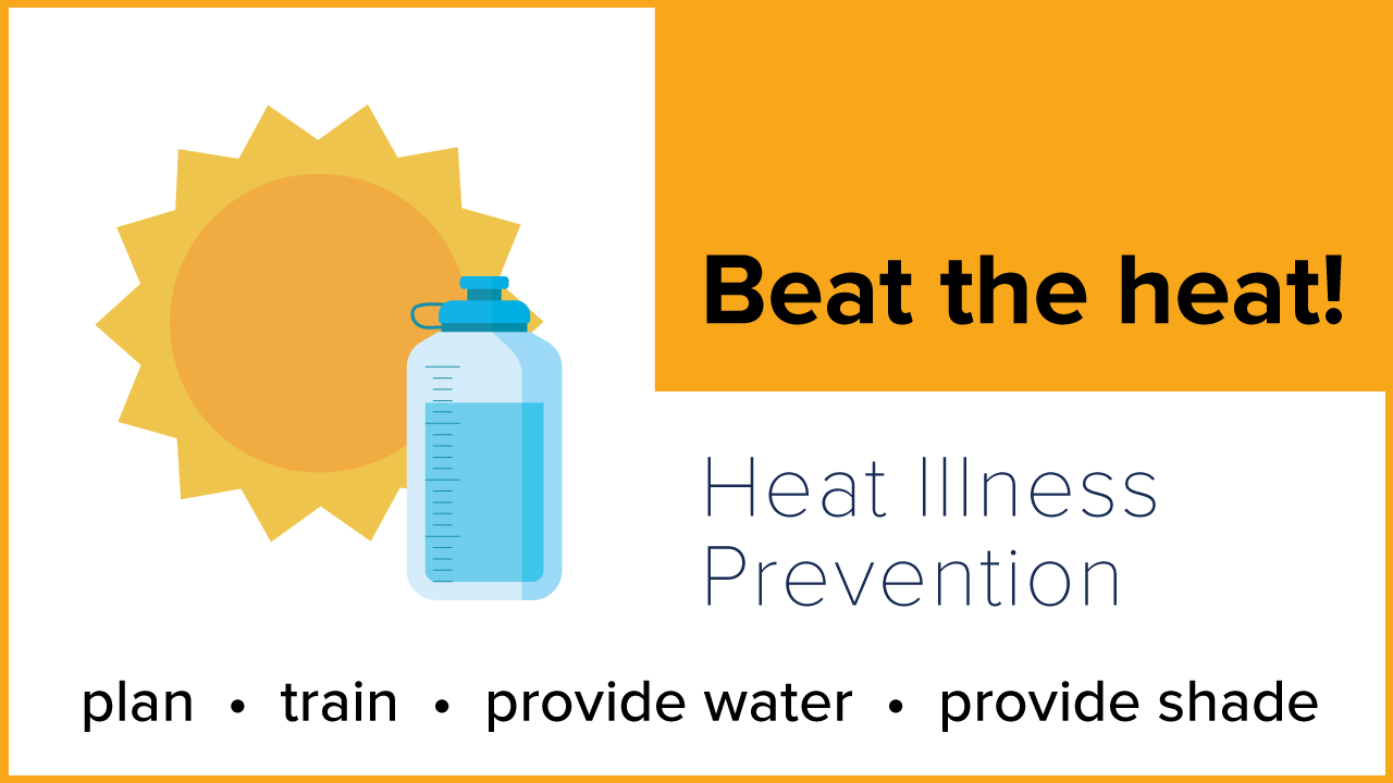 Beat the Heat! Heat Illness Prevention. plan. train. provide water. provide shade. 