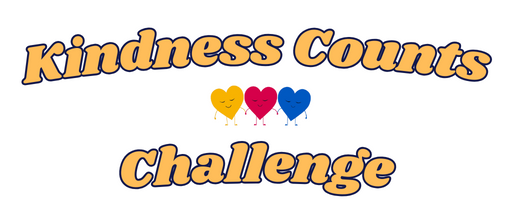 three hearts holding hands surrounded by the text Kindness Counts Challenge
