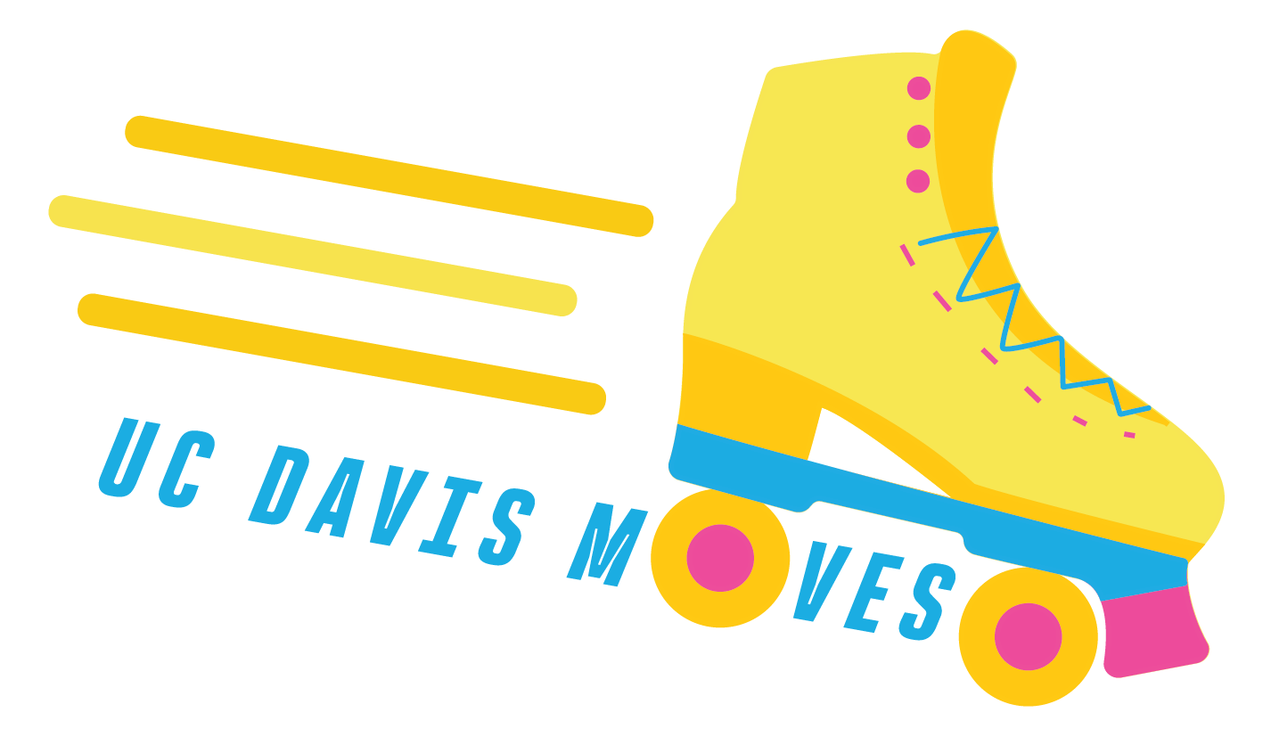 Roller Skate Gliding Over Text saying "UC Davis Moves"