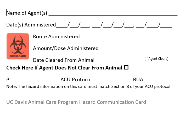 Biohazardous material cage card