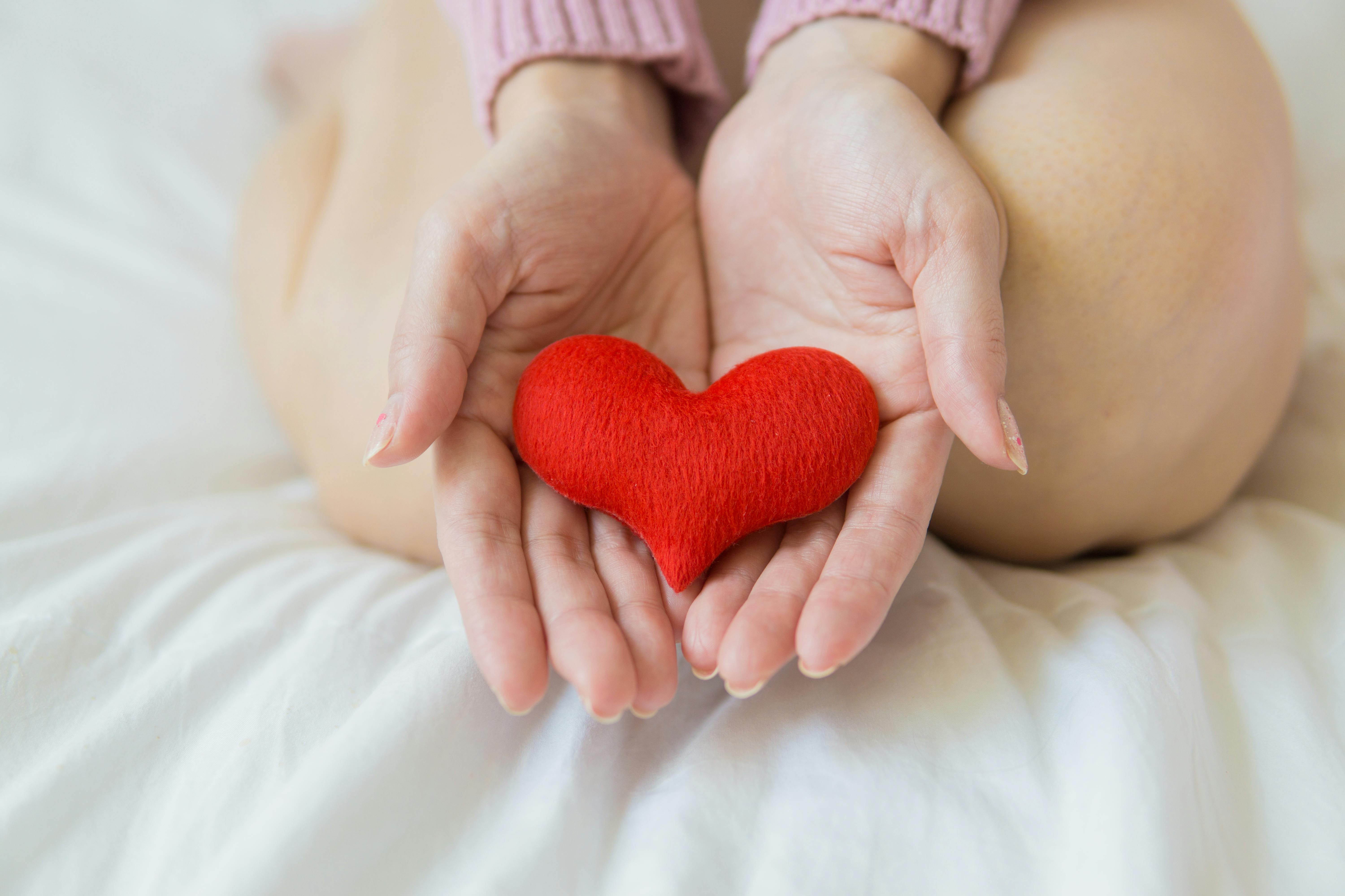 Person holding a felt heart in their hands