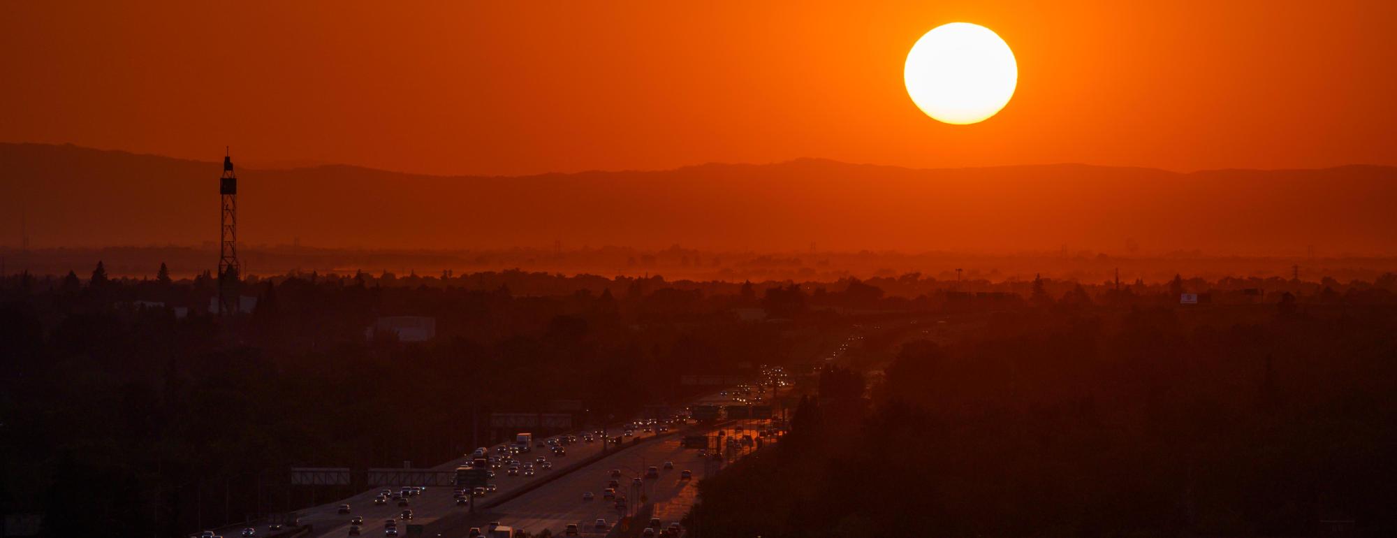 Sacramento sun beams down over highway 50