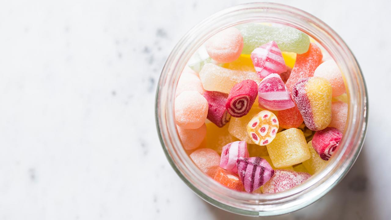 overhead shot of a jar of candy