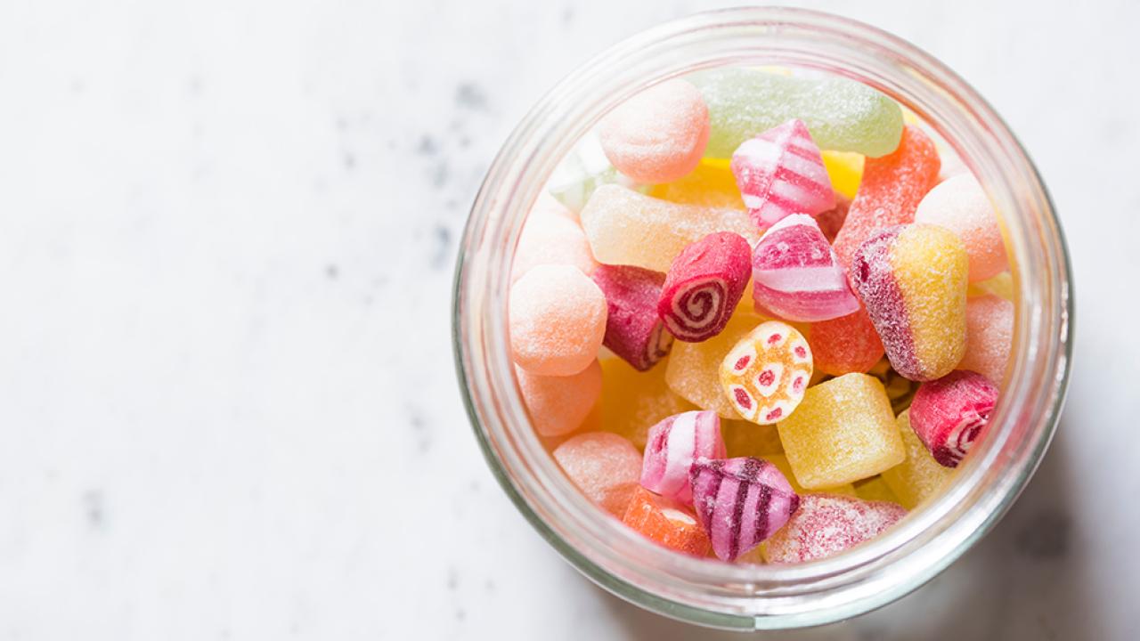 overhead shot of a jar of candy