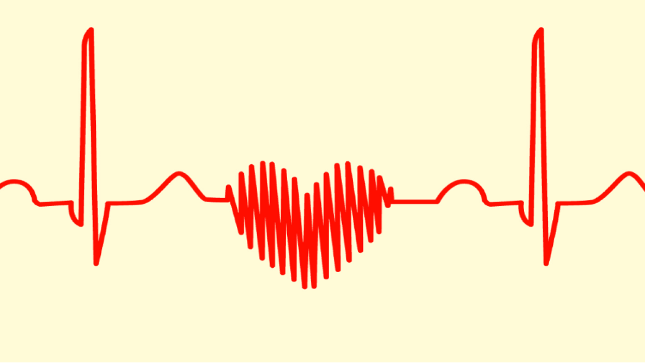 electrocardiogram, with the center of the chart in the shape of a heart