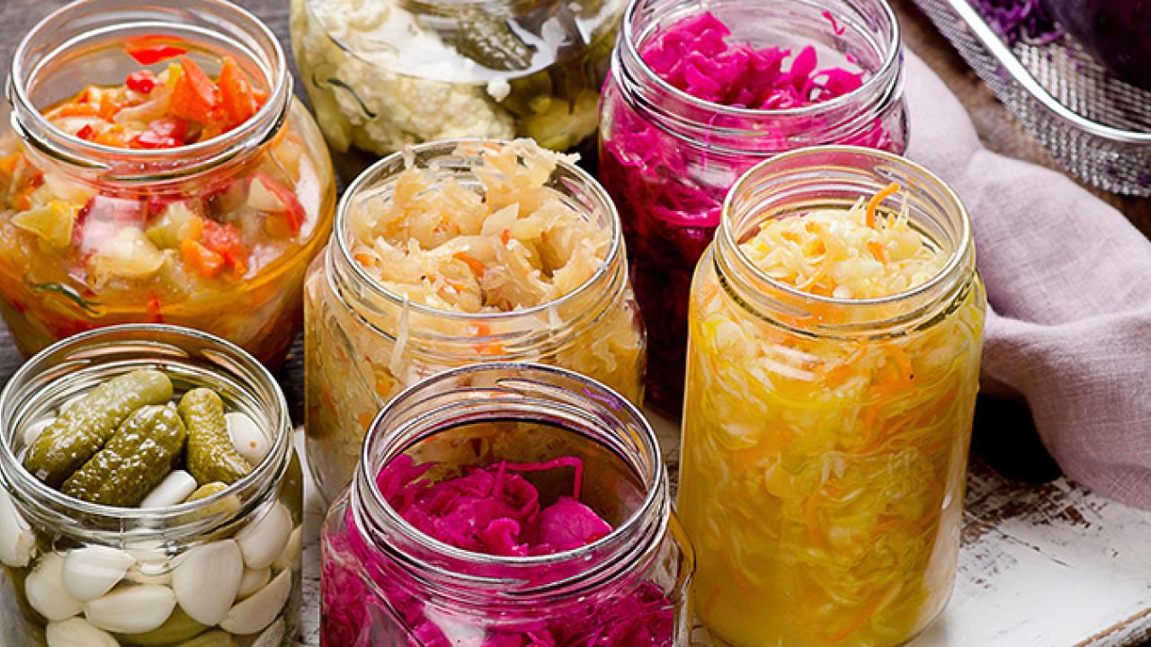 jars of various fermented foods
