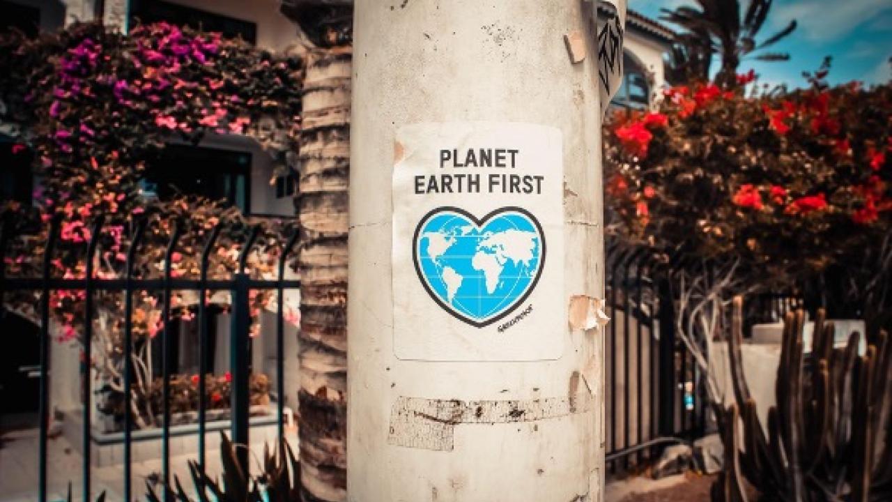 Pillar with "Planet Earth First" poster