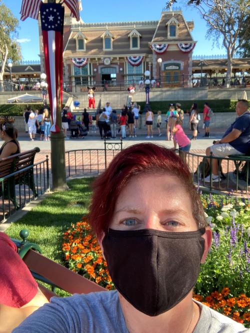 Jessica Walton at entrance to Disneyland