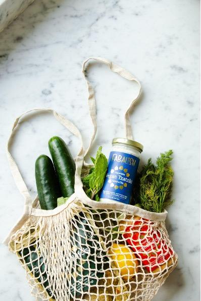 Grocery bag on marble table