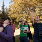 a group of students using binoculars to identify wildlife on UC Davis campus