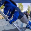 Gunrock working out at Health's outdoor gym. 