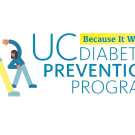 two figures standing next to each other and stretching. Text reads Because it Works UC Diabetes Prevention Program