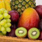 grapes, plum, pineapple, kiwi, mango, and other fruit