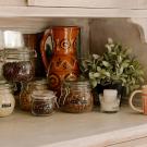 kitchen shelf with labelled food jars