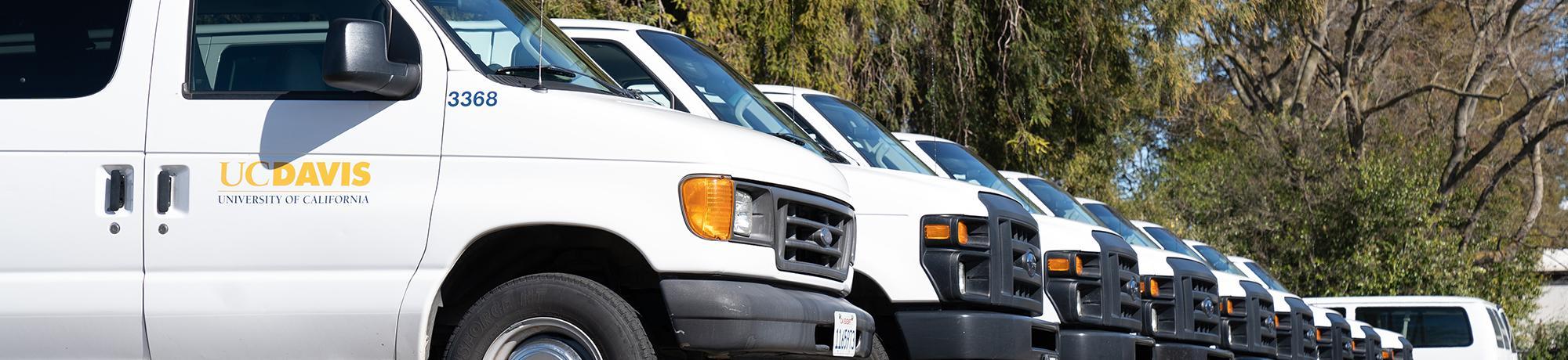 UC Davis vans parked in a row